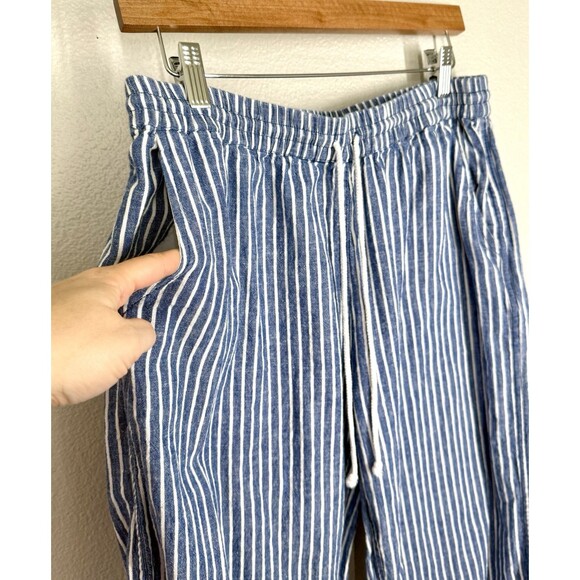 Beach Lunch Lounge Linen Blend Margot Drawstring Blue Pinstripe Pants Sz M Capri - Picture 6 of 13